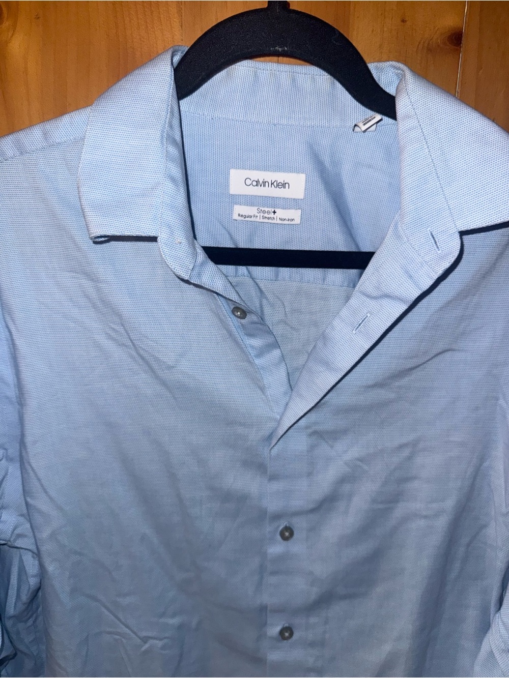 Calvin Klein Men's Pale Blue Dress Shirt with Contrast Trim
